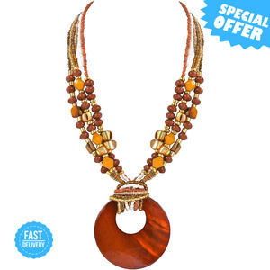 BRAND NEW Coiris Shell Pendant Necklace - Boho Colorful Beaded Jewelry